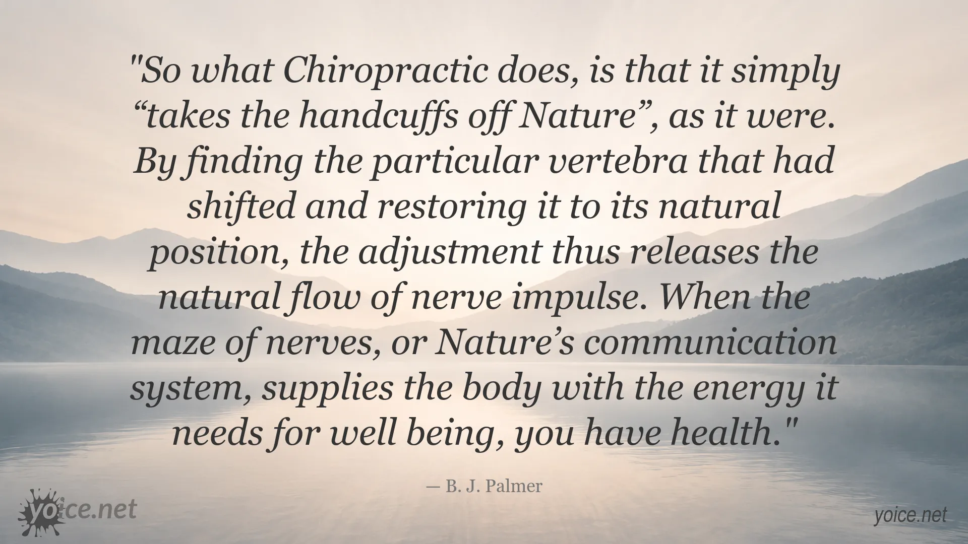 Inspirational chiropractic quote by B. J. Palmer about restoring the natural flow of nerve impulse