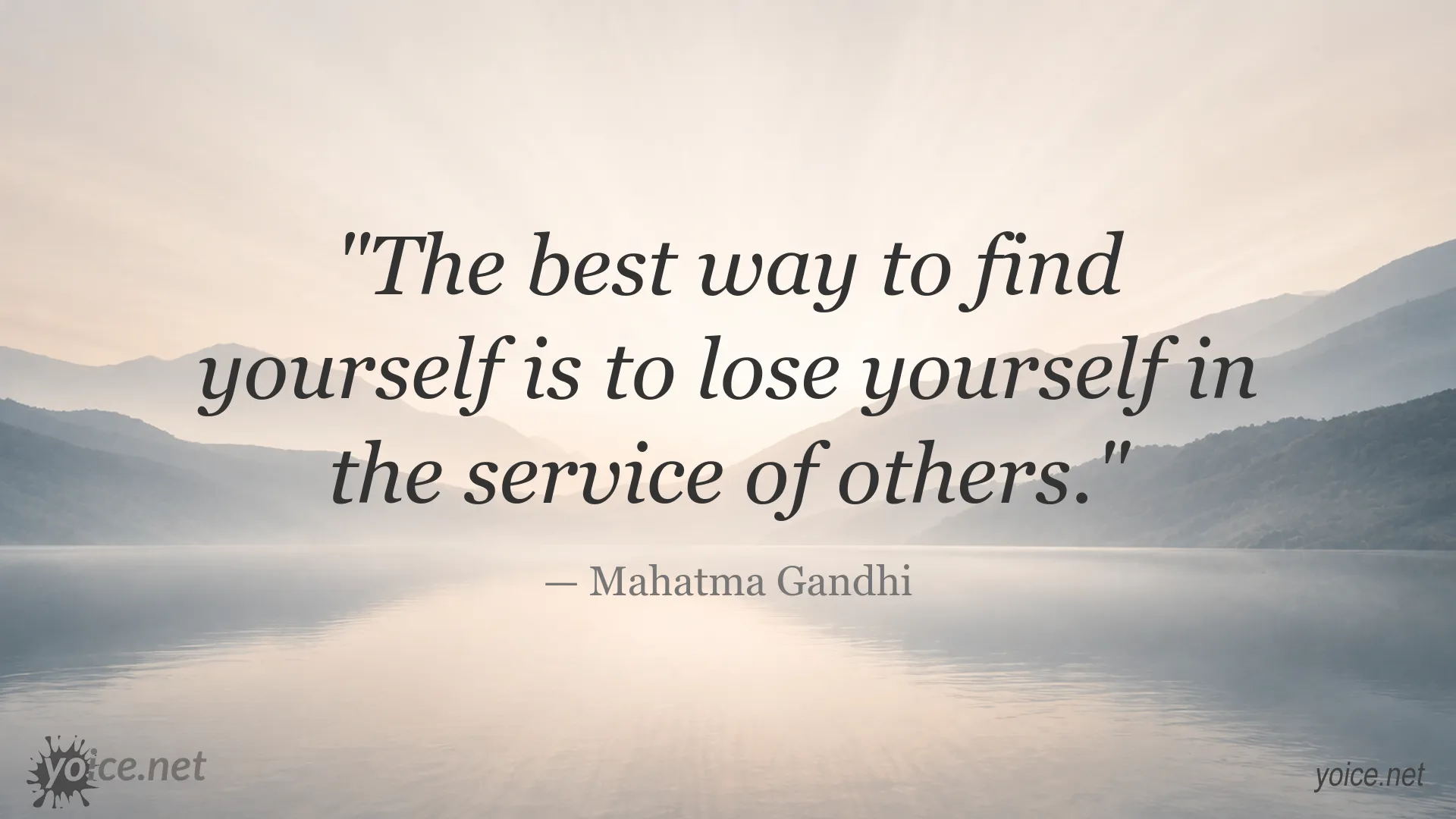 Inspirational quote image featuring Mahatma Gandhi about finding yourself through serving others