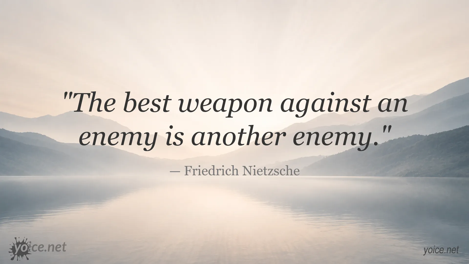 Inspirational quote image attributed to Friedrich Nietzsche about using an enemy against another enemy