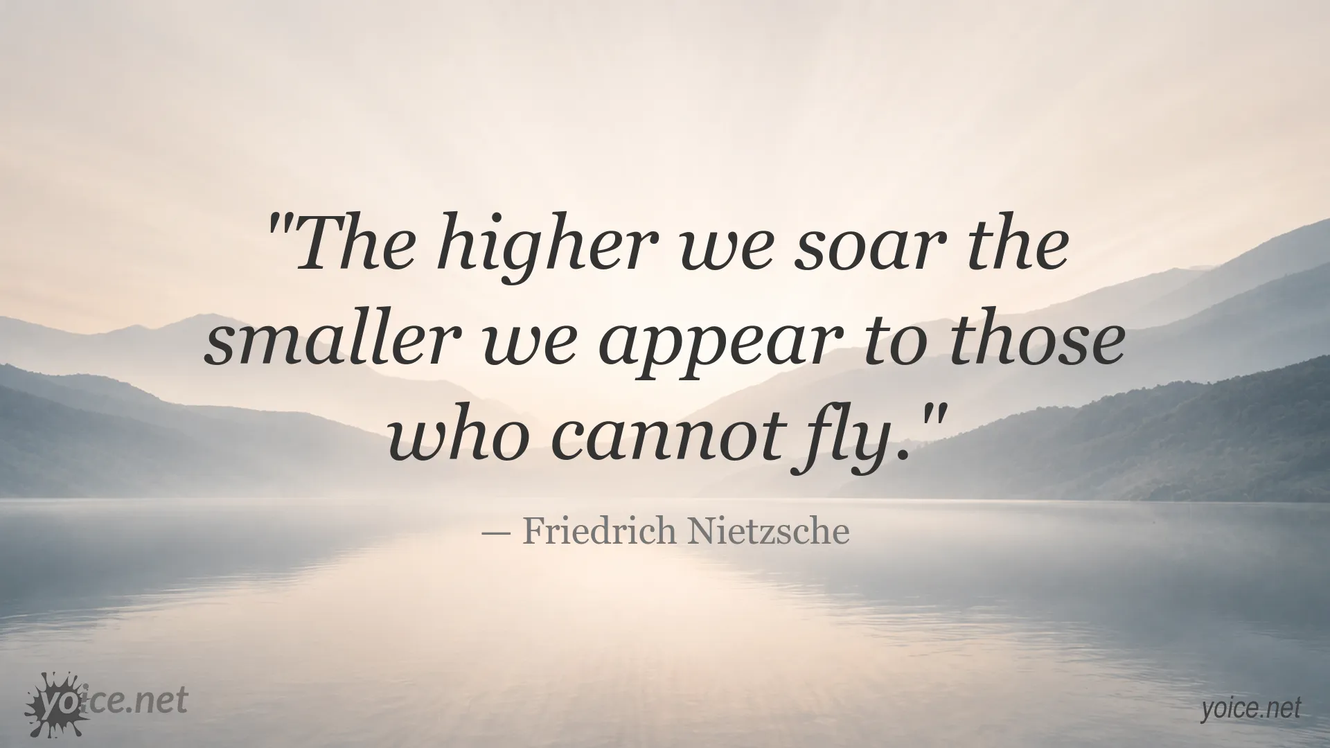 Inspirational Friedrich Nietzsche quote about soaring higher and appearing smaller to those who cannot fly