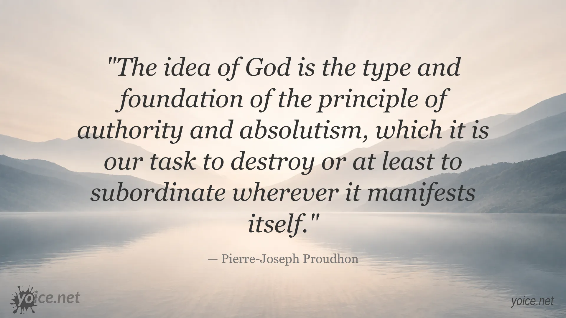 Quote image featuring Pierre-Joseph Proudhon on the idea of God, authority, and absolutism