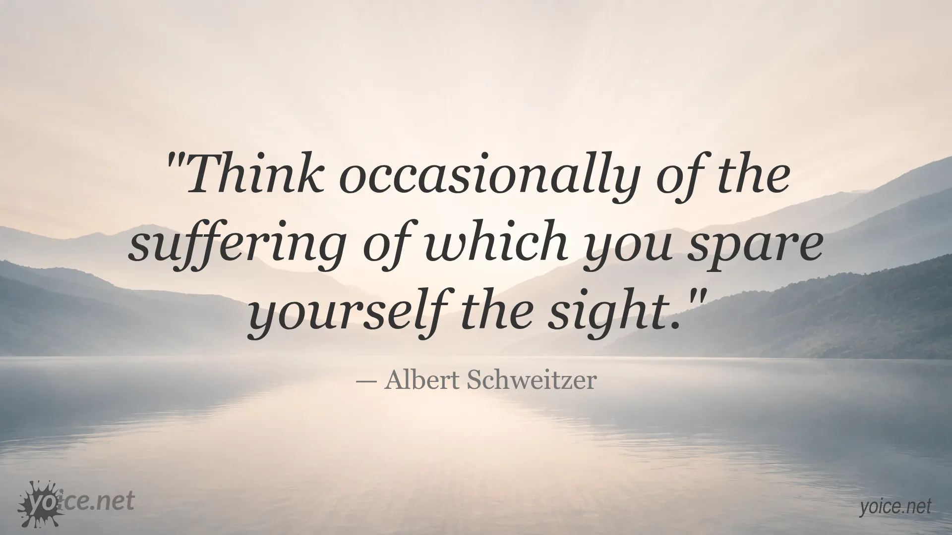 Inspirational quote by Albert Schweitzer about thinking of the suffering we avoid seeing