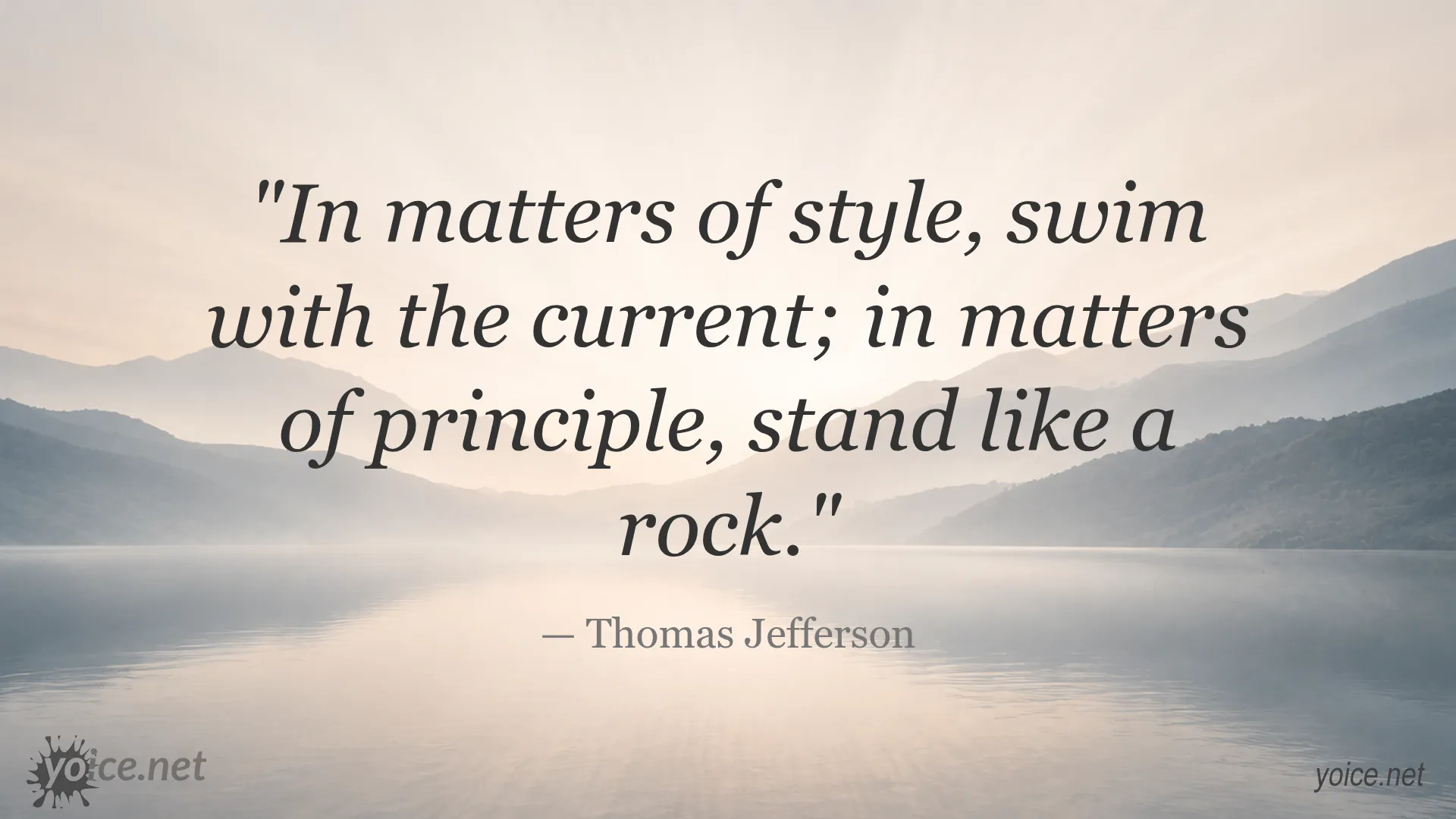 Quote by Thomas Jefferson about swimming with the current in style and standing like a rock in principle