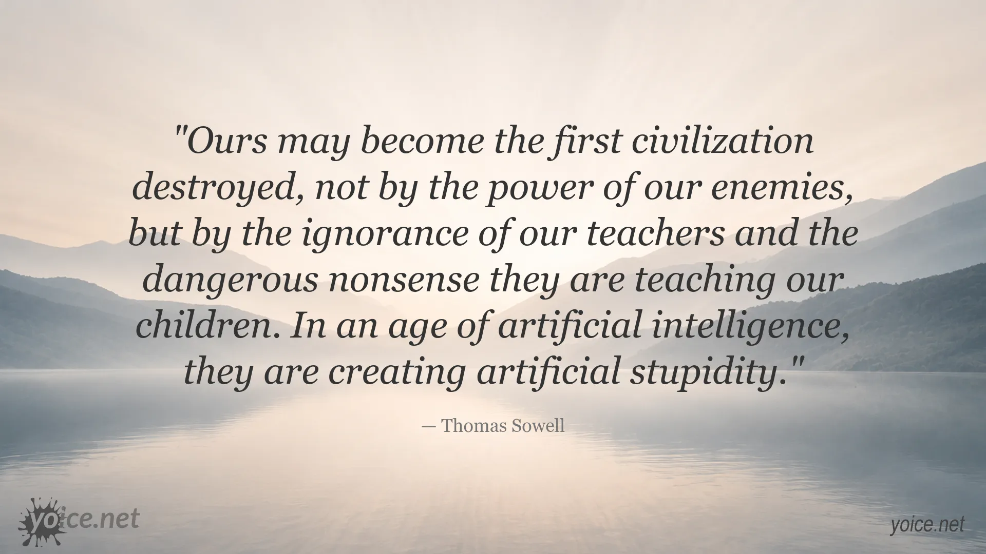 Thomas Sowell quote about artificial stupidity, education, and civilization