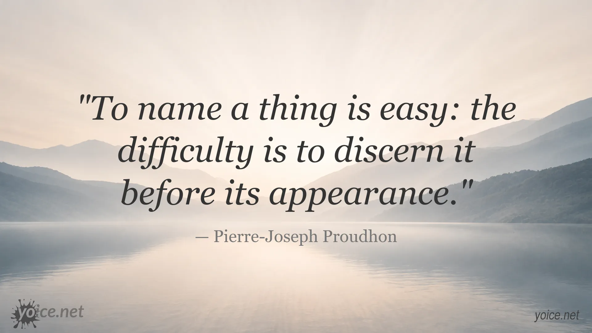 Quote image featuring Pierre-Joseph Proudhon's reflection on naming and discernment
