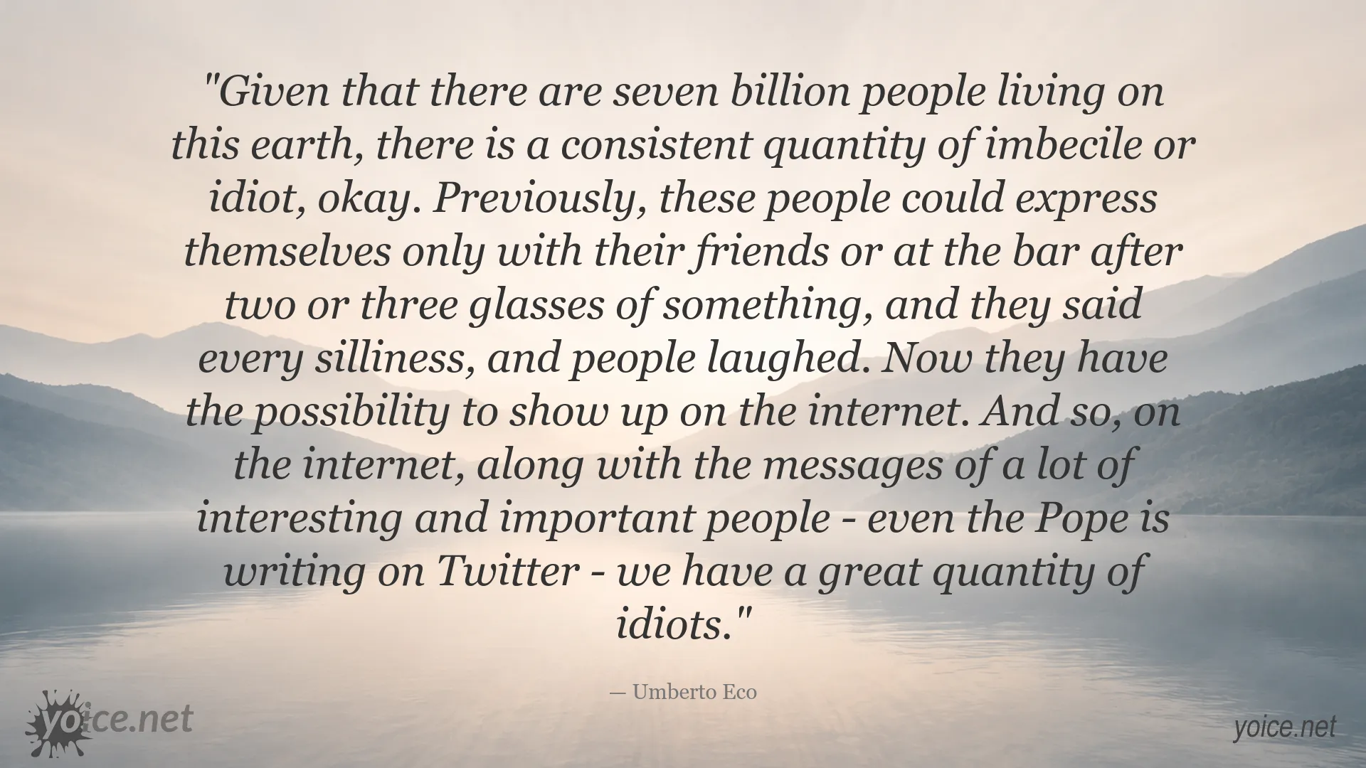 Quote image featuring Umberto Eco's thoughts on the internet and public opinions