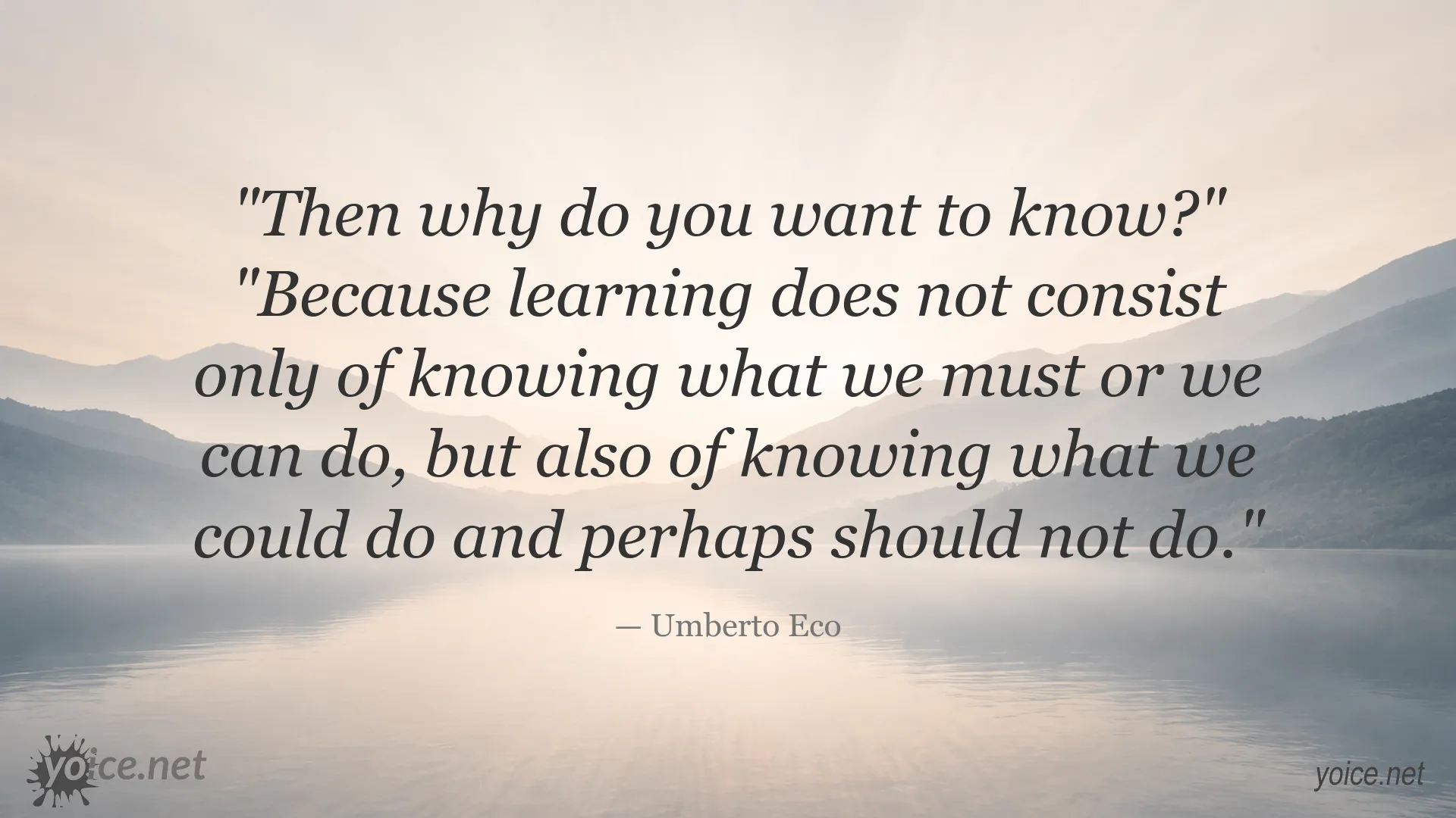 Quote image featuring Umberto Eco on learning and responsibility