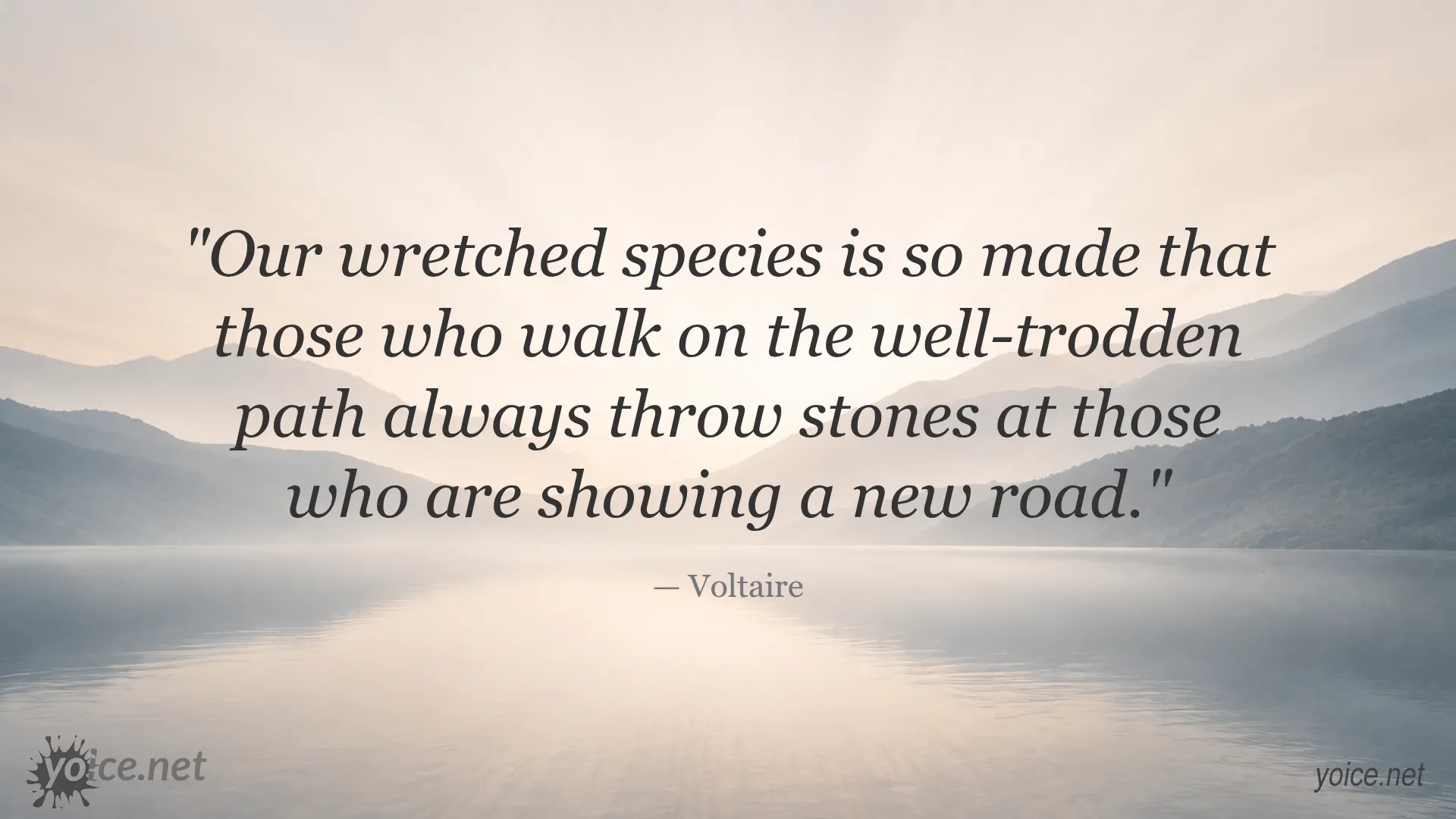 Inspirational quote by Voltaire on walking new paths and facing resistance
