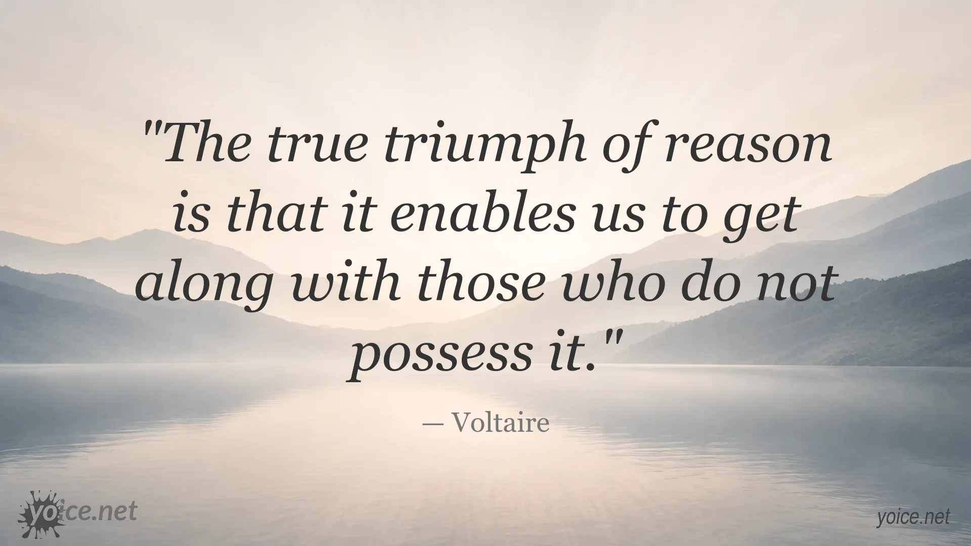 Inspirational quote image featuring Voltaire on reason and humanity
