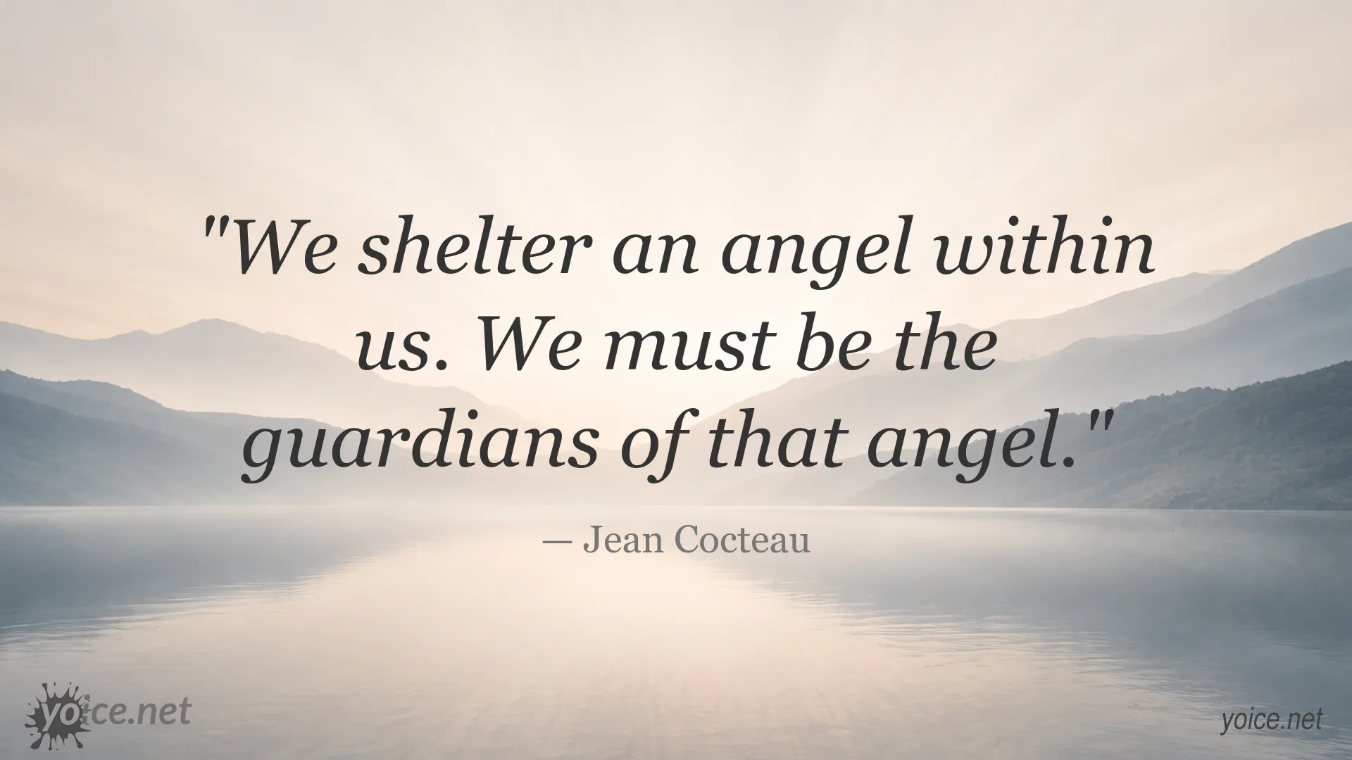 Jean Cocteau inspirational quote image about sheltering an angel within us